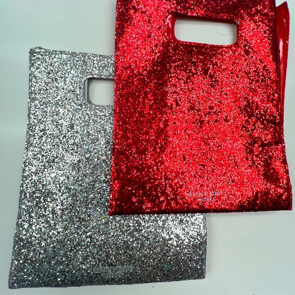 2 Bath and body works glitter mini handbag totes